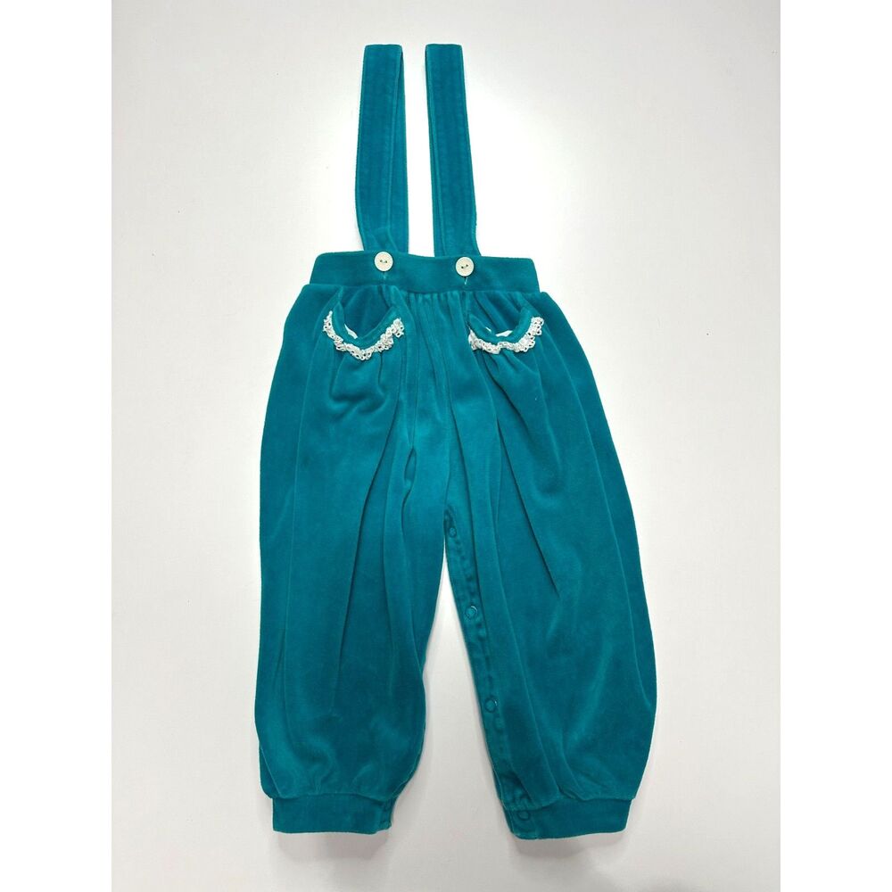 Vintage Baby Dior Overalls Velour Teal Green Girls Size 18 months